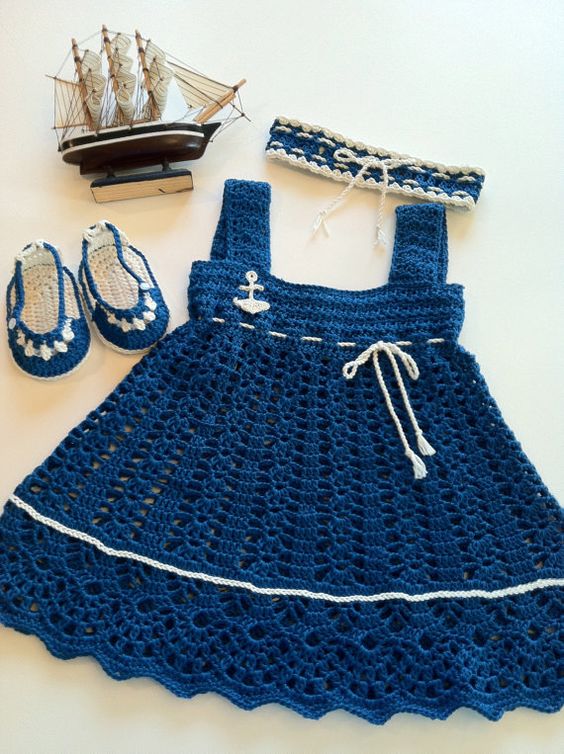 vestido azul marinho inf.com grafico - VÁRIOS MODELOS DE VESTIDOS INFANTIS DE CROCHÊ